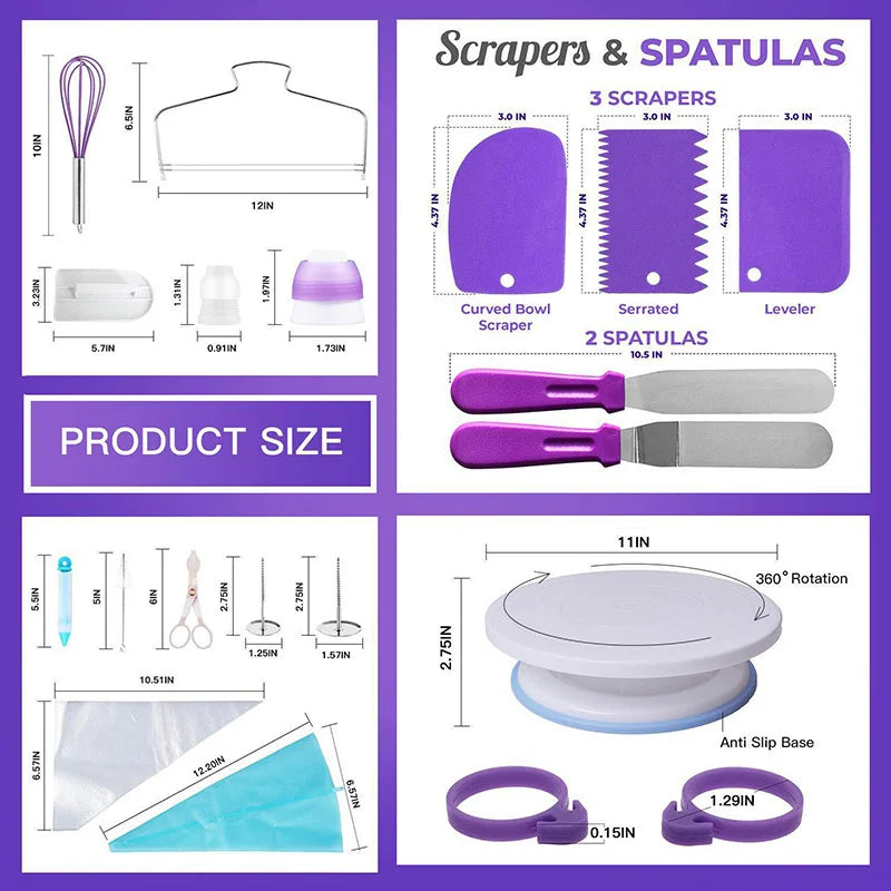 AK 137 Pcs Cake Turntable Decorating Supplies Kit Tools Set with Icing Baking Nozzles Piping Bags Kitchen Gadgets Cake Tools