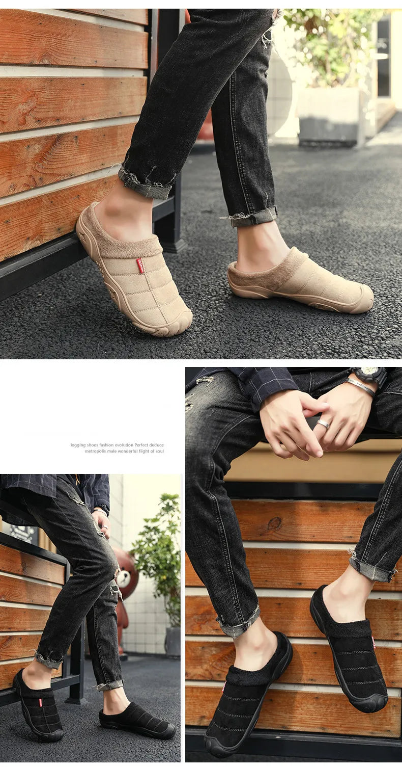 New Men Slippers Winter Bottom Soft Home Shoe Cotton Thick Slippers Indoor Slip-On Slides Comfortable Shoe Slippers Plus Size