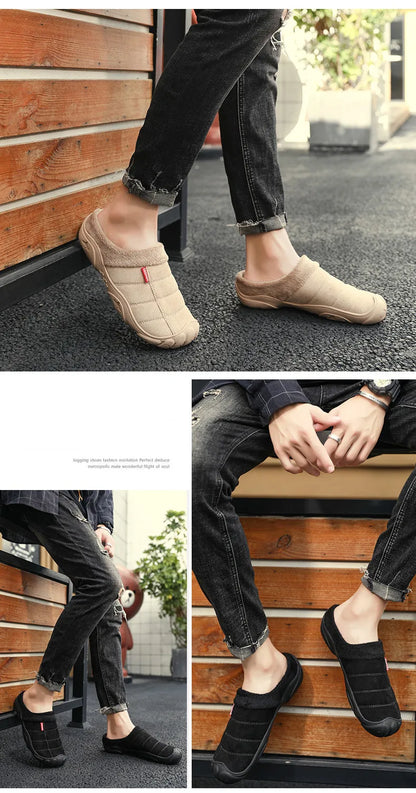 New Men Slippers Winter Bottom Soft Home Shoe Cotton Thick Slippers Indoor Slip-On Slides Comfortable Shoe Slippers Plus Size