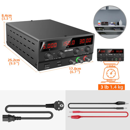 NICE-POWER SPS-H305 Black 30V 5A Repair Usb Switching Variable Adjustable Digital Bench Mini Voltage Dc Power Supply