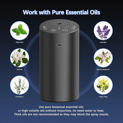 Leak Proof Aluminum USB Rechargeable Smart Cold Mist Cordless Aromatherapy Diffuser with Timing Function for Car Office & Room