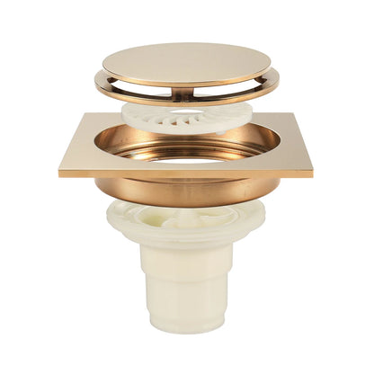Champagne Gold Modern Square Bathroom Floor Drain with Strainer and Removable Cover Easy Installation