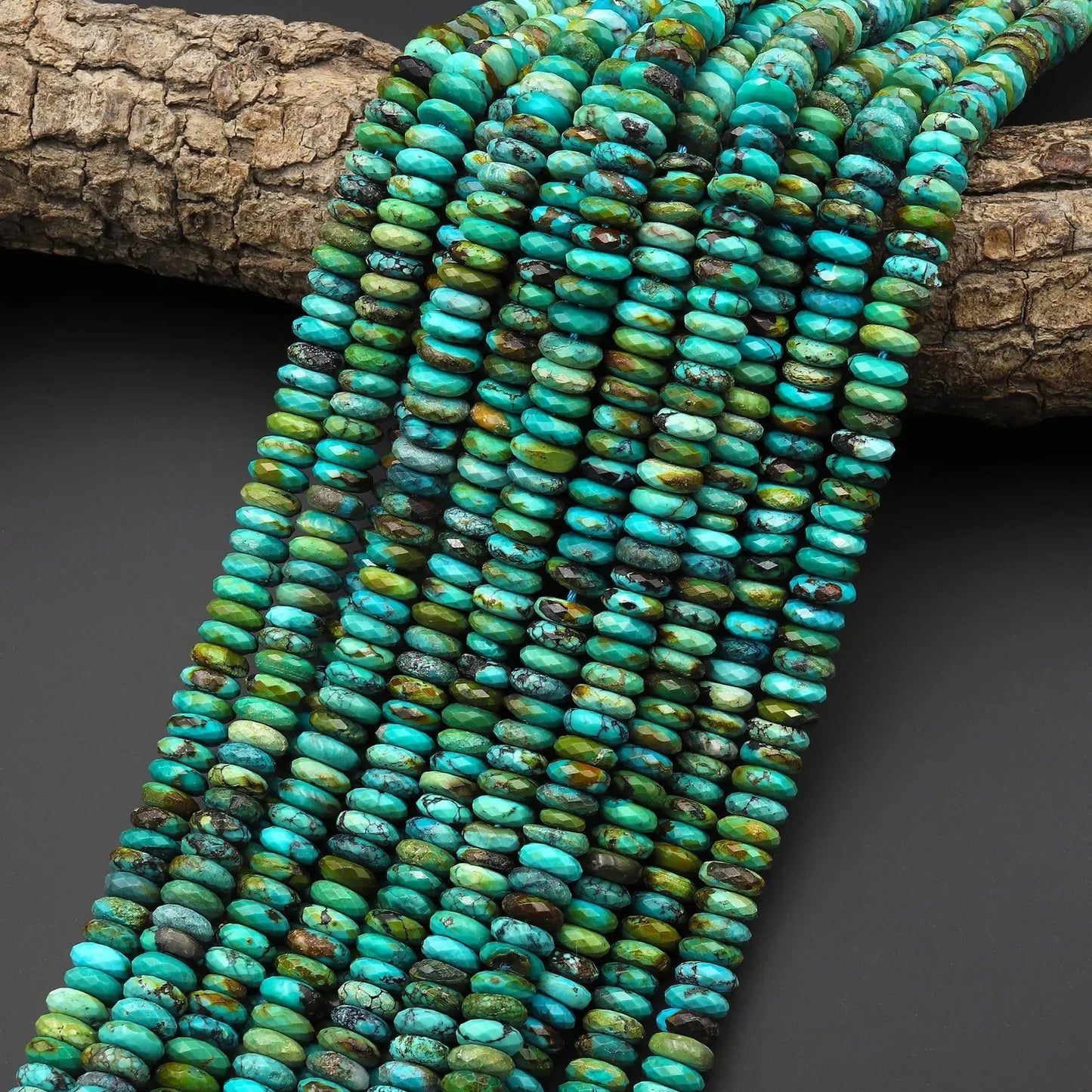 AAA Genuine Natural Blue Green Golden Turquoise 6mm 8mm Faceted Thin Ball Rondelle Beads Casual 15.5" Strand Great Gems Unisex
