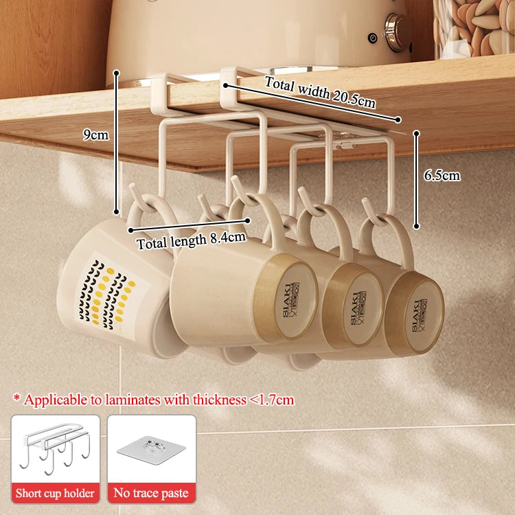 Punch-free Cabinet Lower Hook Kitchen Storage Coffee Cup Kitchen Utensils Hanger Upside Down Drip Cup Rack