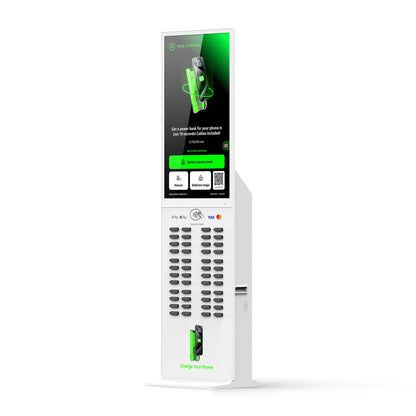 Commercial 48-Slot Mobile Phone Charging Station Vending Machine 43-Inch Touch Screen NFC Power Bank Rental for Public Spaces