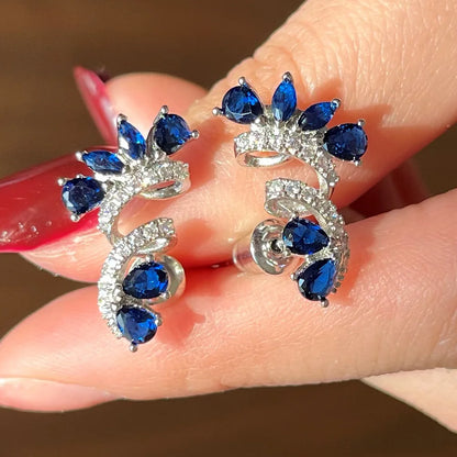 Romantic White Gold Plated 925 Silver Stud Earrings With Sapphire Heart Cut Diamonds Claw Setting For Women Wedding Jewelry