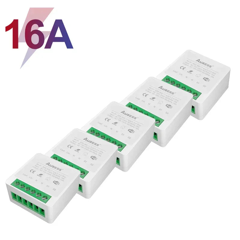 AUBESS Tuya WiFi Smart Switch 16A DIY Breaker Relay Module Smart Home Smart Life App 2 Way Remote Control Via Alexa Google Home