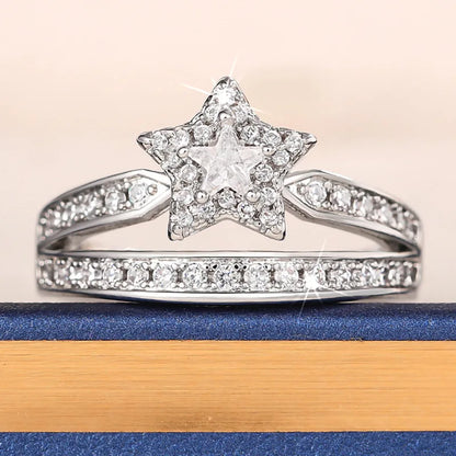 T0206 Silver Diamond Ring Princess Cut Natural G Color Women's Engagement Ring With Side Stones