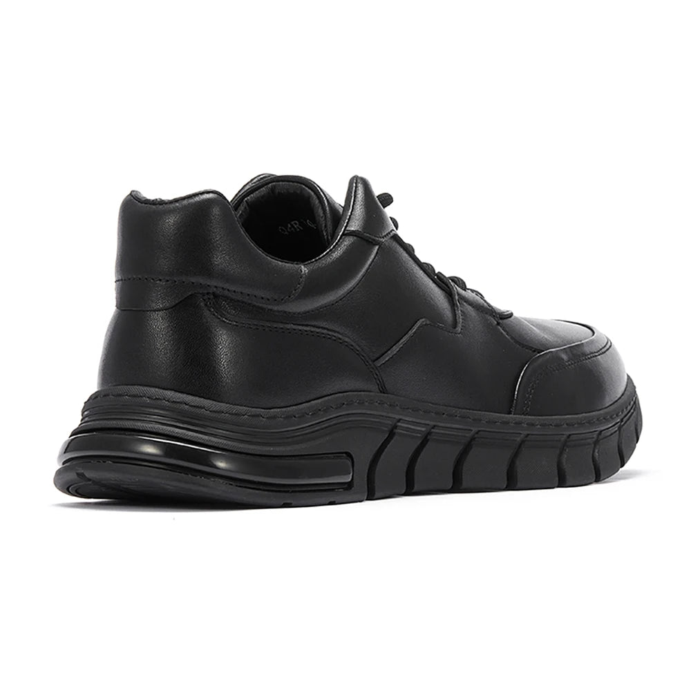 Black Casual Sneakers for Men Versatile Walking Style Running Shoes Stock with Full Grain Leather for Autumn Winter Formal Wear