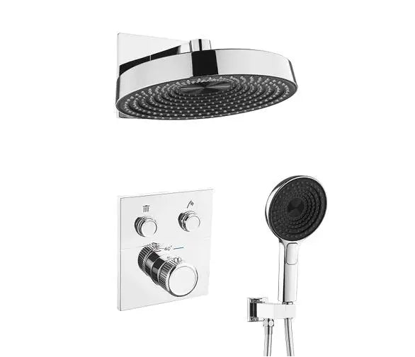 2 Way Built in Wall Concealed Mount Chrome Plated Brass Rainfall High Pressure Douche Square Thermostatic Shower Set