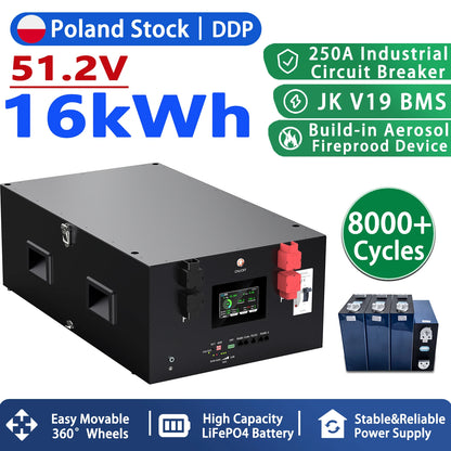 Poland DDP Magazyn Energii Domowej Assembly 8000 Times 48v 51.2v 314Ah JK V19 BMS Lifepo4 Battery for Home Energy Storage System