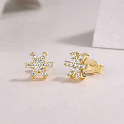 Gold Plated Starburst Stud Earrings with Moissanite Iced Out Minimalist Design for Women