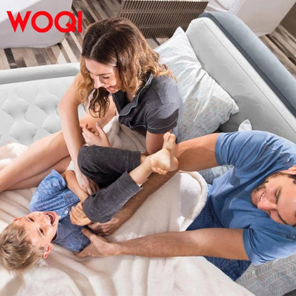 WOQI Deluxe Air Mattress with Headboard Built-In Electric Pump Carry Storage Bag for Bedroom Use