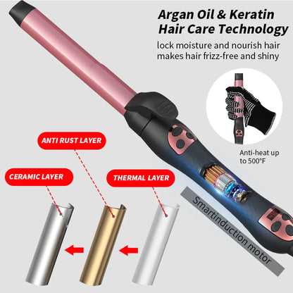 Automatic MCH Electric Hair Curler Portable Ceramic Rotating Multi Self Grip LCD Temperature Display for Household Use