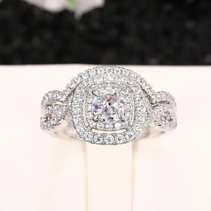 Q103 Women's White Gold Diamond Engagement Ring Round Brilliant Cut Natural G Color Halo Design