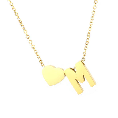 A-Z Alphabet Choker Personalized Style Tiny Heart with Initial Letter Necklace for Women 18K Gold Stainless Steel Jewelry