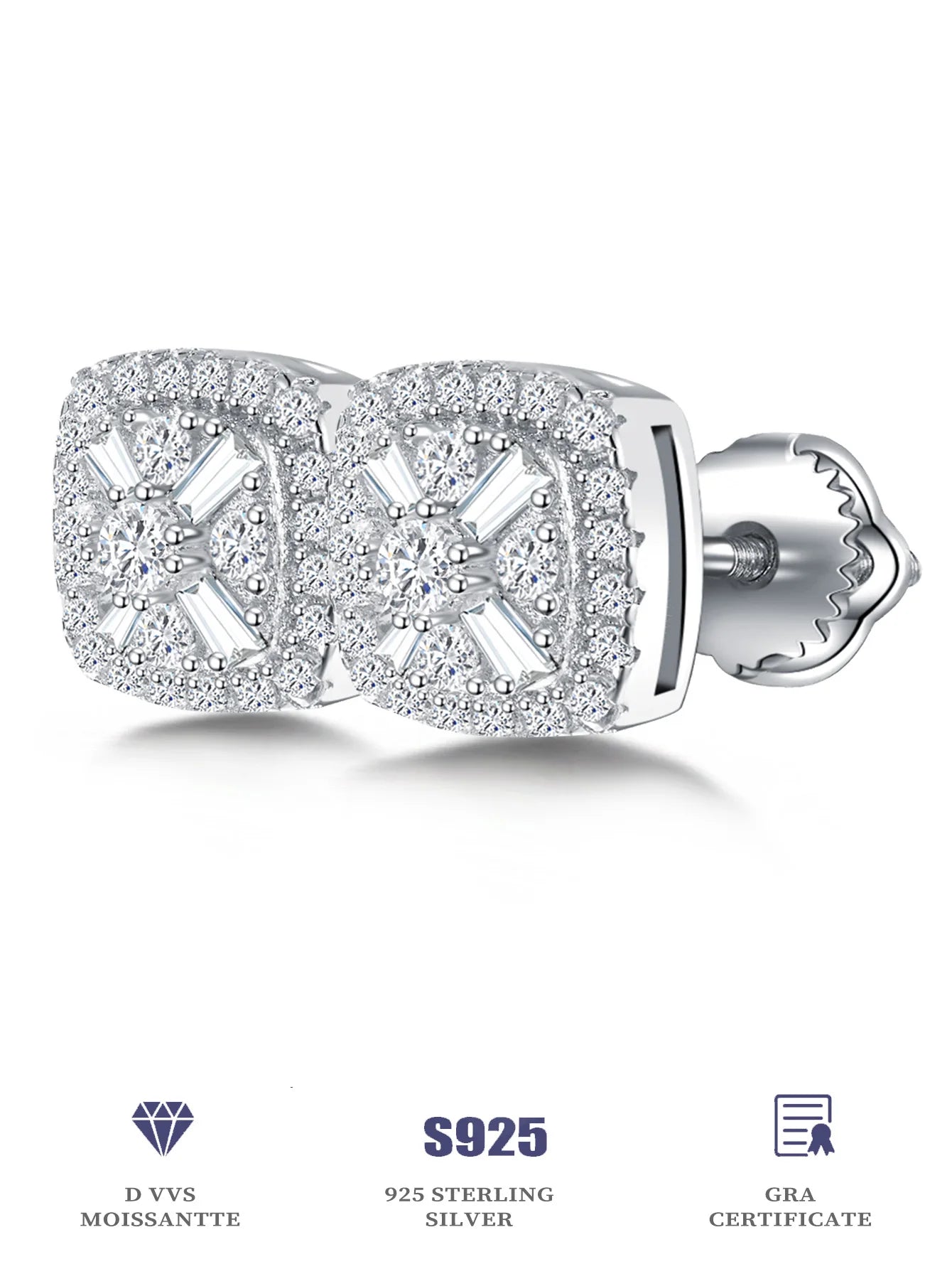 Fine Jewelry Stud Ear 925 Sterling Silver Iced Out VVS Moissanite Earrings for Men Women