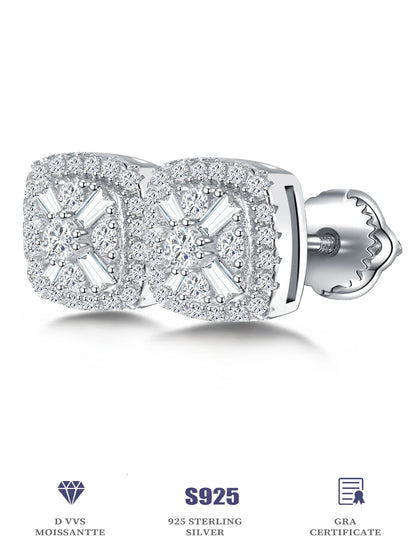 Fine Jewelry Stud Ear 925 Sterling Silver Iced Out VVS Moissanite Earrings for Men Women