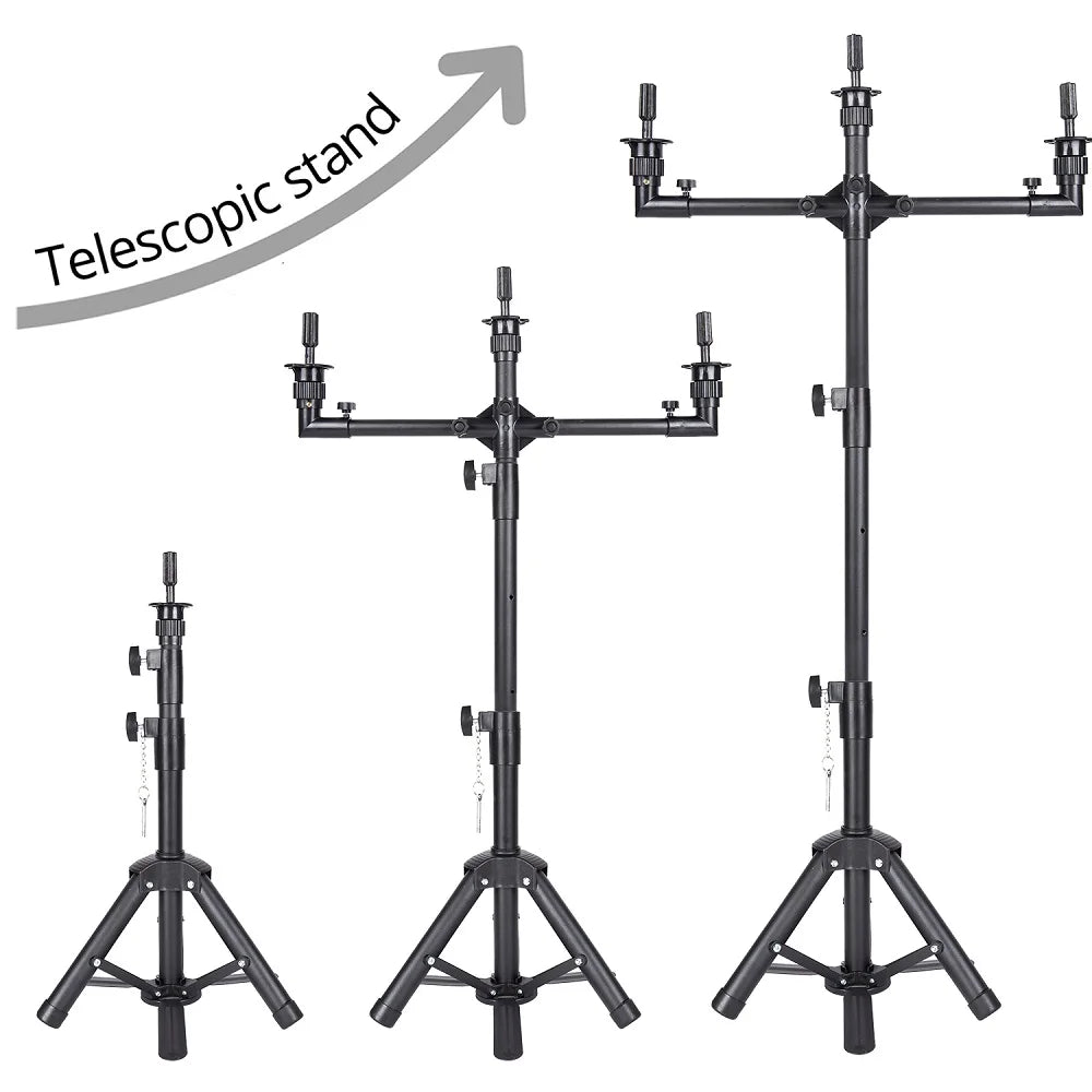Space-Saving 3-Head Wig Tripod Stand Adjustable Professional Salon Mannequin Stand 50" for Multiple Wigs Display