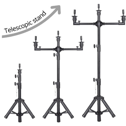 Space-Saving 3-Head Wig Tripod Stand Adjustable Professional Salon Mannequin Stand 50" for Multiple Wigs Display