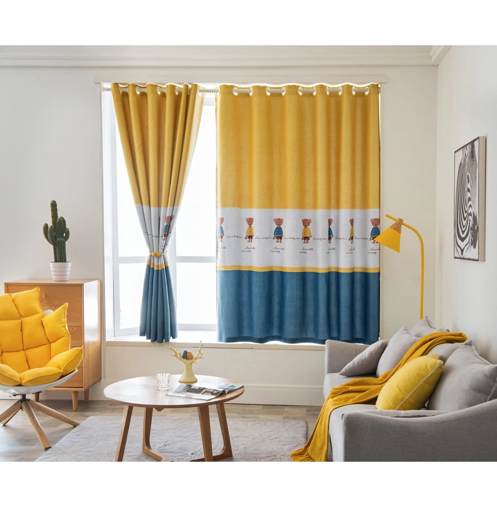 Ahoyikaa Cartoon Little Bear Blackout Curtain For Kids Room Children Curtains For Baby Boys Child Bedroom Living Room Window