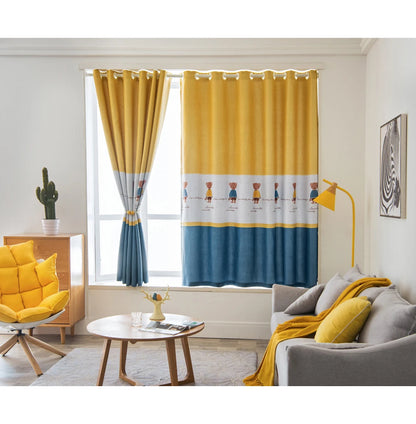 Ahoyikaa Cartoon Little Bear Blackout Curtain For Kids Room Children Curtains For Baby Boys Child Bedroom Living Room Window