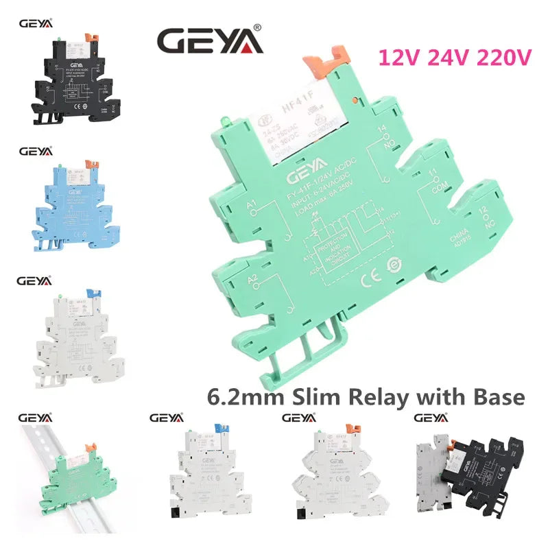 1PCS GEYA 6.2mm Slim Relay Module 41F Integrated PCB Mount Power Relay 12VACDC 24VACDC 48VACDC 110VAC 230VAC