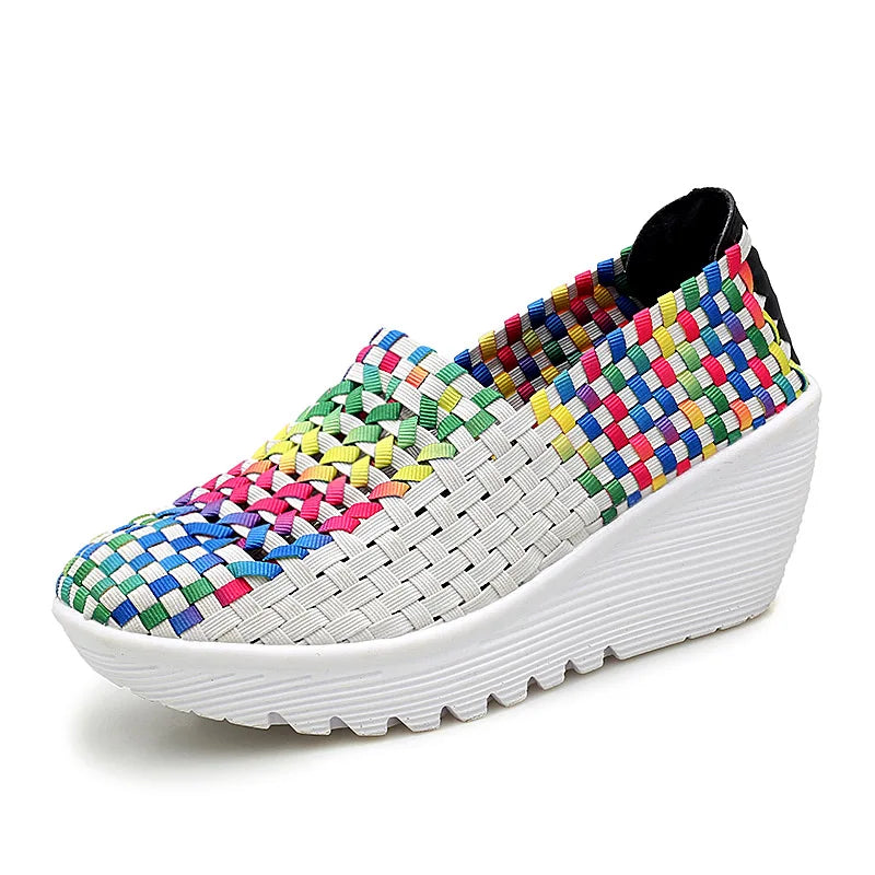 New Women Sneakers Summer Casual Shoes Woven Flat Platform Women's Shoes Breath Loafers Lady Footwear Soft Zapatos Plus Size 42