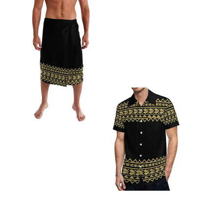 Hot Sale Hawaii Flower Print Summer Aloha Shirts Men Quick Dry Short Sleeve Custom Lavalava Ie Faitaga Men Beach Swimsuit Sarong