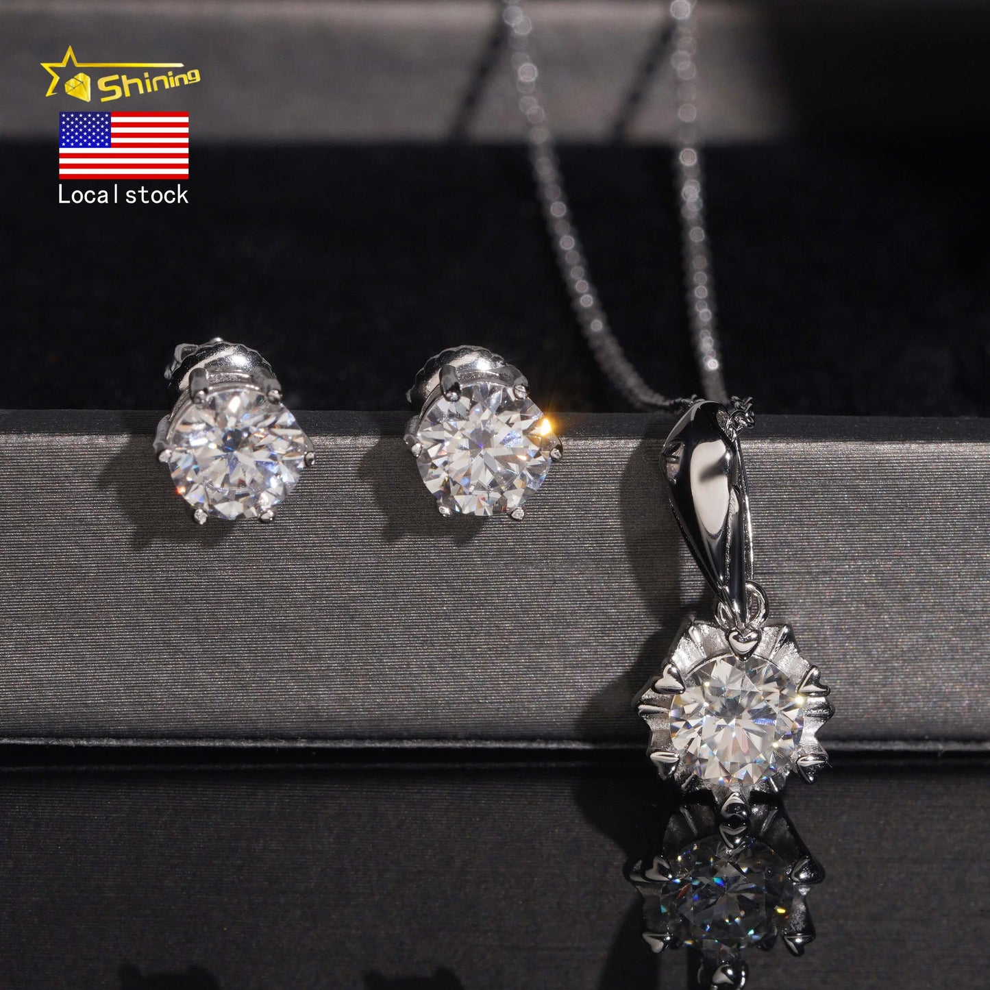 Local Stock Fast Shipping Women Fine Jewelry 925 Silver 6.5mm Moissanite Necklaces Earrings Set