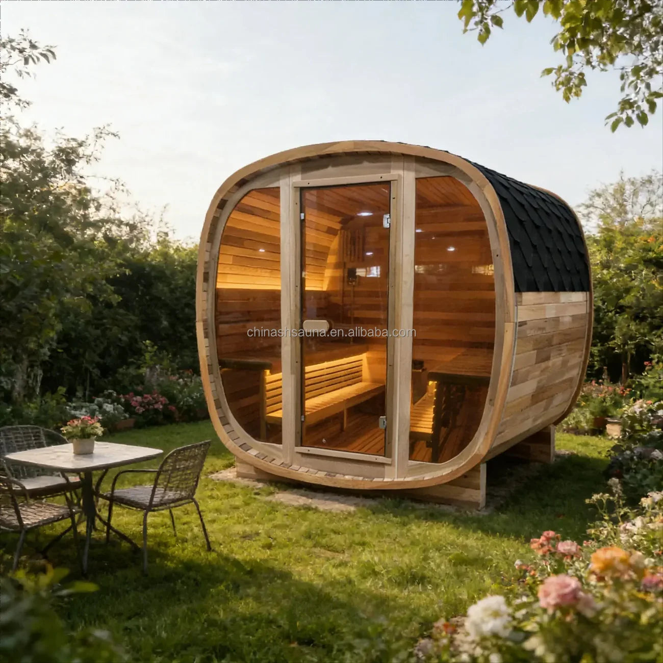 10% OFF - in Stock & Ready to Ship! 4-Person Outdoor Sauna in Natural Red Cedar for Aromatic Wellness