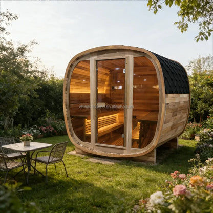 10% OFF - in Stock & Ready to Ship! 4-Person Outdoor Sauna in Natural Red Cedar for Aromatic Wellness