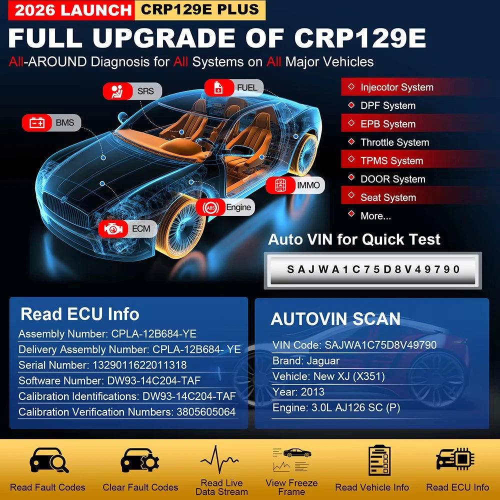 CRP129E PLUS Diagnostic Instrument LAUNCH OBD2 12V 8 Special Function Economic Practical