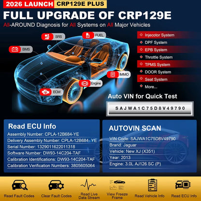 CRP129E PLUS Diagnostic Instrument LAUNCH OBD2 12V 8 Special Function Economic Practical