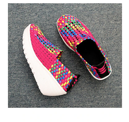New Women Sneakers Summer Casual Shoes Woven Flat Platform Women's Shoes Breath Loafers Lady Footwear Soft Zapatos Plus Size 42