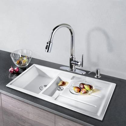 High Arc Single Handle Water Tap Kitchen 3 Modes Spout Faucet for Kitchen Sink Farmhouse RV, Kitchen Faucet with Soap Dispenser