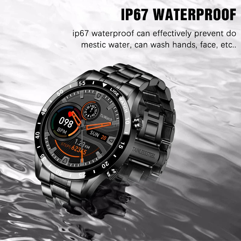 LIGE BW0189 Rugged Steel Men's Smartwatch Answer Dial Call Fitness Tracker Wearable DevicesWaterproof Smart Bracelet for Sports