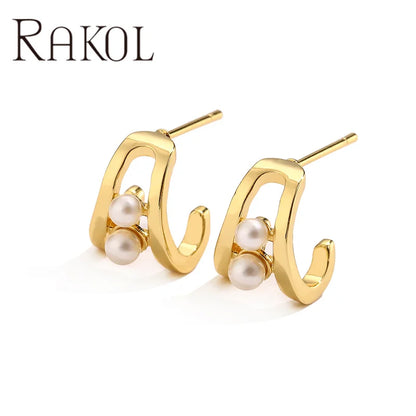 Rakol EP5587 Pretty Daily Pearl Earrings Metallic 18k Gold Plated Small Cute Stud Earrings for Girls
