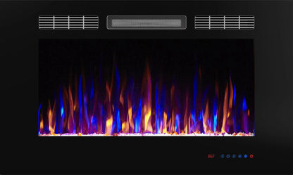 Luxstar 36-Inch Indoor Electric Fireplace Heater 1500W Recessed Wall Remote Control Real LED Flame Crystal Log for Household Use