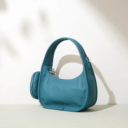 Genuine Cowhide Leather Ladies Shoulder Bag Fashionable Underarm Saddle Handbag Zipper Closure Crescent-Shaped Design for Women