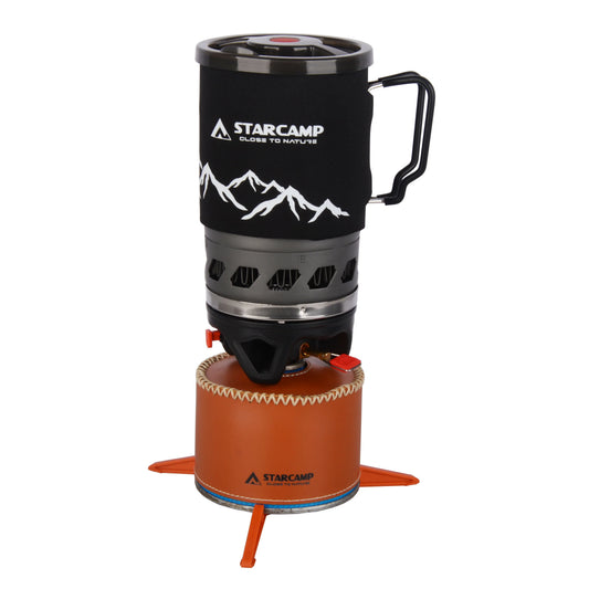 STARCAMP 900ml Outdoor Solo Backpack Hiking Camping Gas Stove Cooking System Fastboil Steel Jet Cooker Compatible Butane Propane by PDG ibma