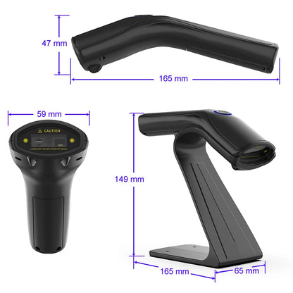 2D Wireless Barcode Scanner Cordless Automatic Scan Window Handheld Bar Code Reader for Retail Warehouse Inventory Tracking