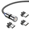 540 Degree Searchlight Magnetic Charger 3 in 1 Suction Rotary Micro Charging Cable With Type-C USBC LOS for Phone Pad