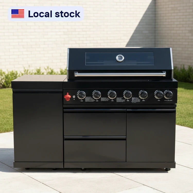 USA 7 Days Delivery Freestanding Outdoor Kitchen Modular Cabinet BBQ Kitchen Island with Rustproof Material for Resort