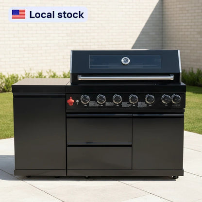 USA 7 Days Delivery Freestanding Outdoor Kitchen Modular Cabinet BBQ Kitchen Island with Rustproof Material for Resort