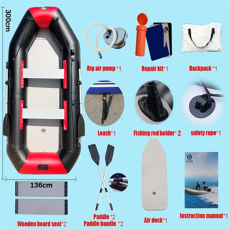 Solar Marine 5 Person 10 ft PVC Inflatable Kayak Fishing Boat 3 Air Chambers Glue Free Durable CE Certified for Surfing Sea Use