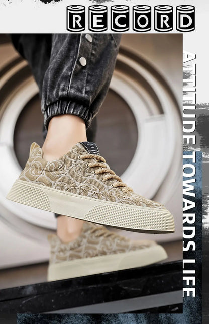 Men's Breathable Canvas Trainer Shoes Fashion Trend Sport Sneaker for Trekking Walking Casual Slip-On Lace-Up Closure for Boys