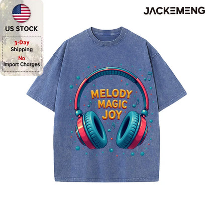 Oversized Vintage Retro Bubble Music Headphone Streetwear Print Tshirt USA Stock Wholesale Y2K Casual Tee
