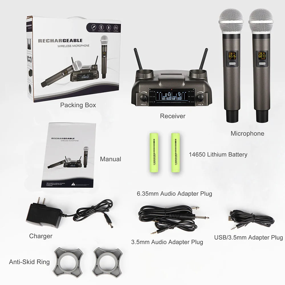GAW-210 2021 New Magnetic Induction Charging Wireless Microphone UHF Microphone One for Two KTV Family Performance