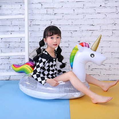 Hot Selling Eco-friendly PVC Inflatable Bubble Bottom Sequin Flamingo Unicorn Children's Seat Ring for Kids Water Sport